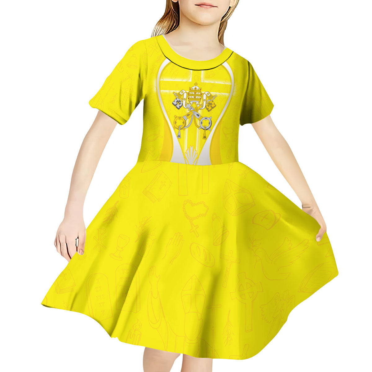 Saint Peters Basilica Vatican City Kid Short Sleeve Dress Basilica Dome Catholic Cross Religious - Coat Of Arms Sketch Art