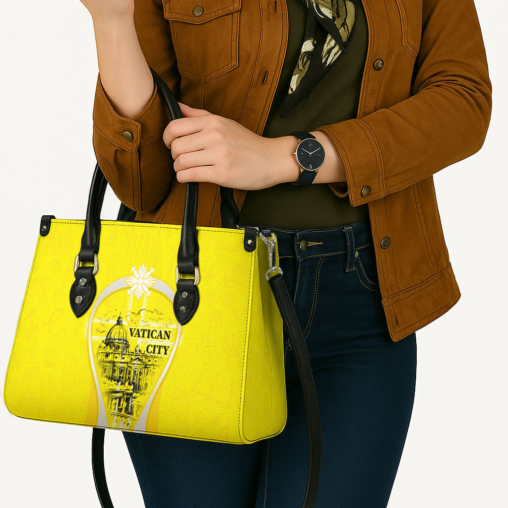 Saint Peters Basilica Vatican City Leather Bag Basilica Dome Catholic Cross Religious - Coat Of Arms Sketch Art