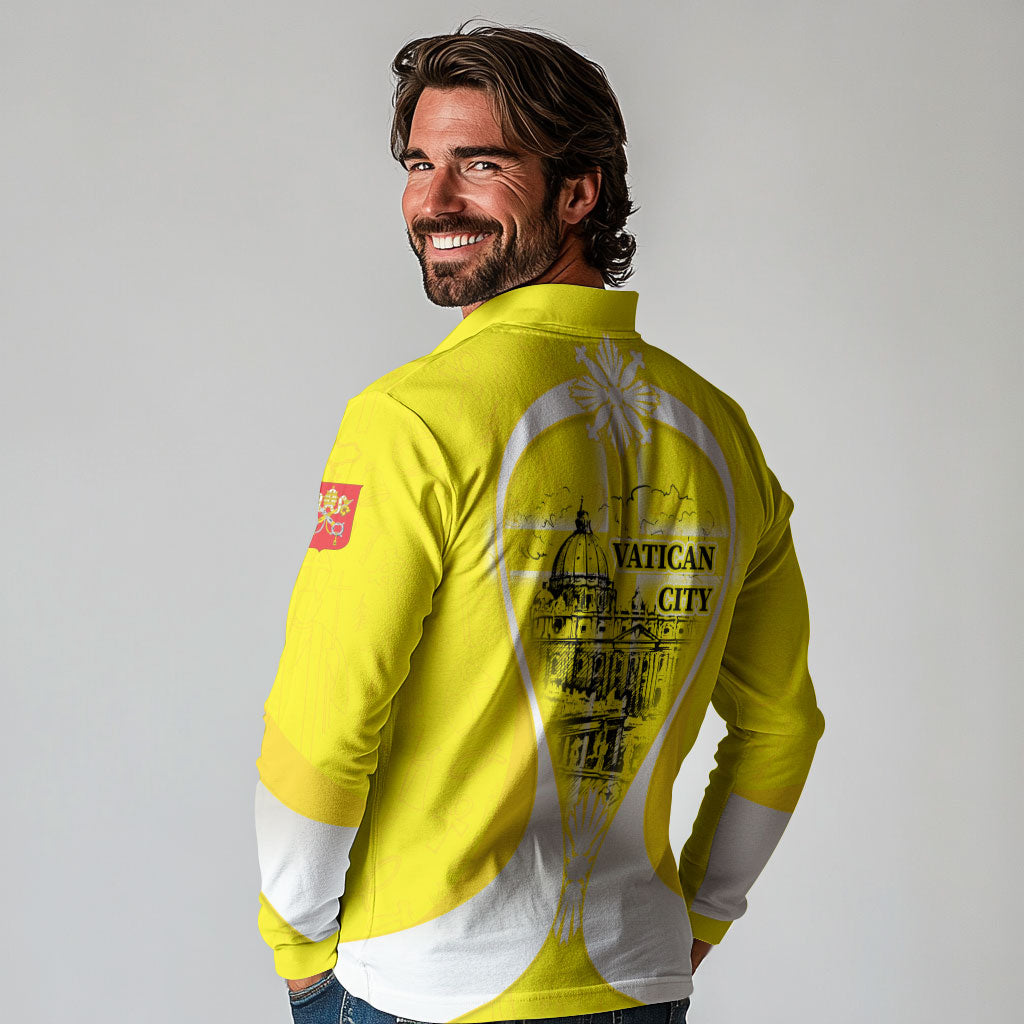 Saint Peters Basilica Vatican City Long Sleeve Polo Shirt Basilica Dome Catholic Cross Religious - Coat Of Arms Sketch Art