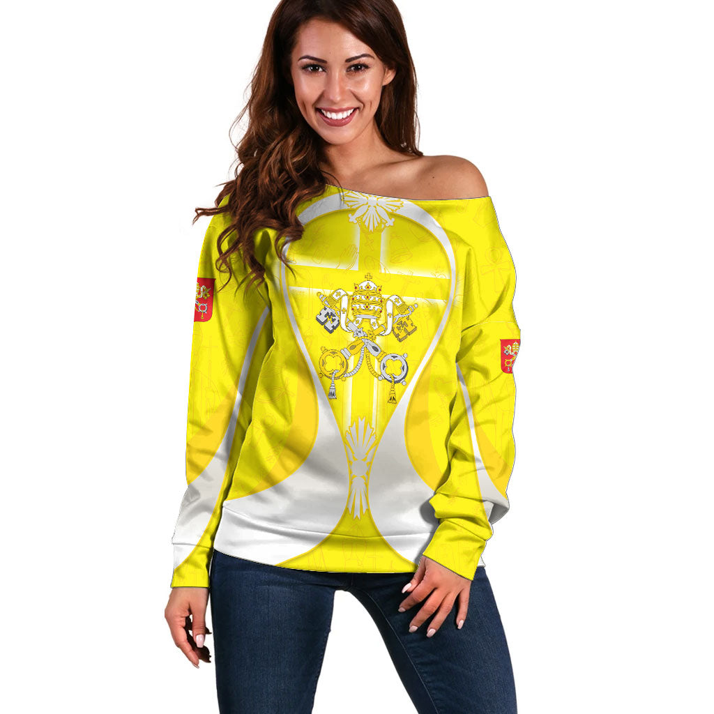 Saint Peters Basilica Vatican City Off Shoulder Sweater Basilica Dome Catholic Cross Religious - Coat Of Arms Sketch Art