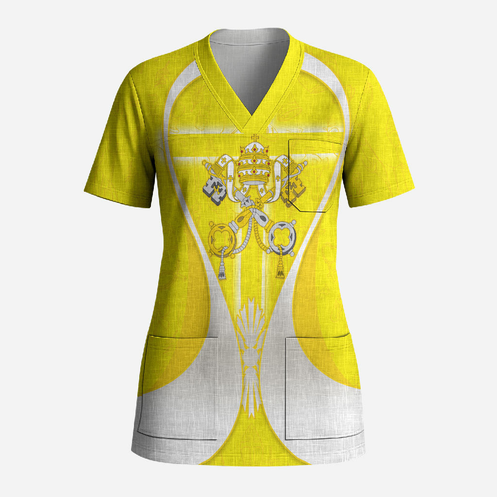 Saint Peters Basilica Vatican City Scrub Top Basilica Dome Catholic Cross Religious - Coat Of Arms Sketch Art