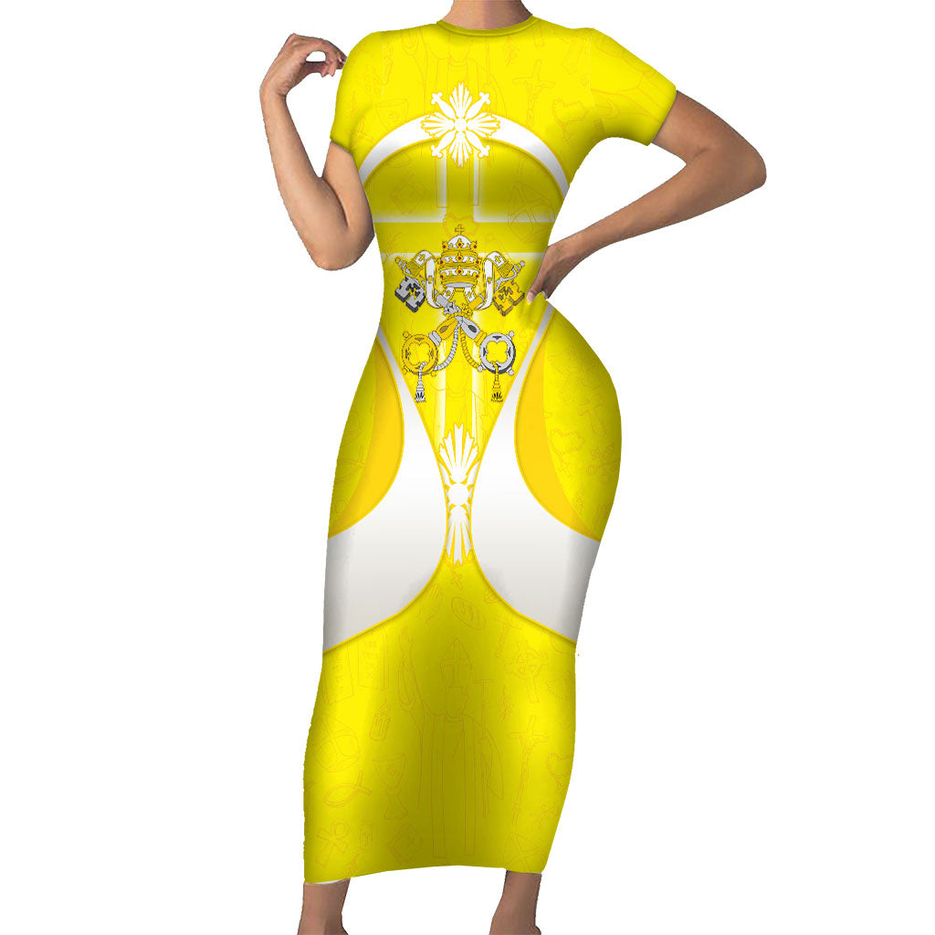 Saint Peters Basilica Vatican City Short Sleeve Bodycon Dress Basilica Dome Catholic Cross Religious - Coat Of Arms Sketch Art