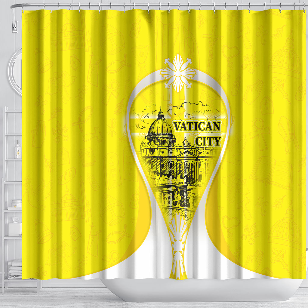 Saint Peters Basilica Vatican City Shower Curtain Basilica Dome Catholic Cross Religious - Coat Of Arms Sketch Art