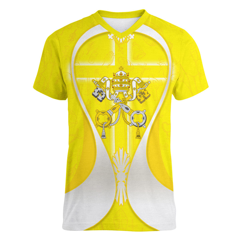 Saint Peters Basilica Vatican City Women V-Neck T-Shirt Basilica Dome Catholic Cross Religious - Coat Of Arms Sketch Art