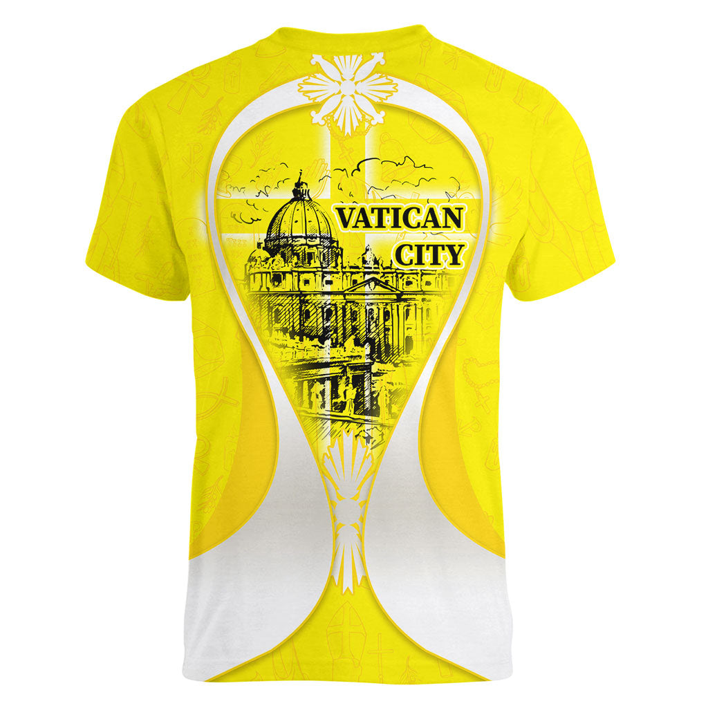 Saint Peters Basilica Vatican City Women V-Neck T-Shirt Basilica Dome Catholic Cross Religious - Coat Of Arms Sketch Art