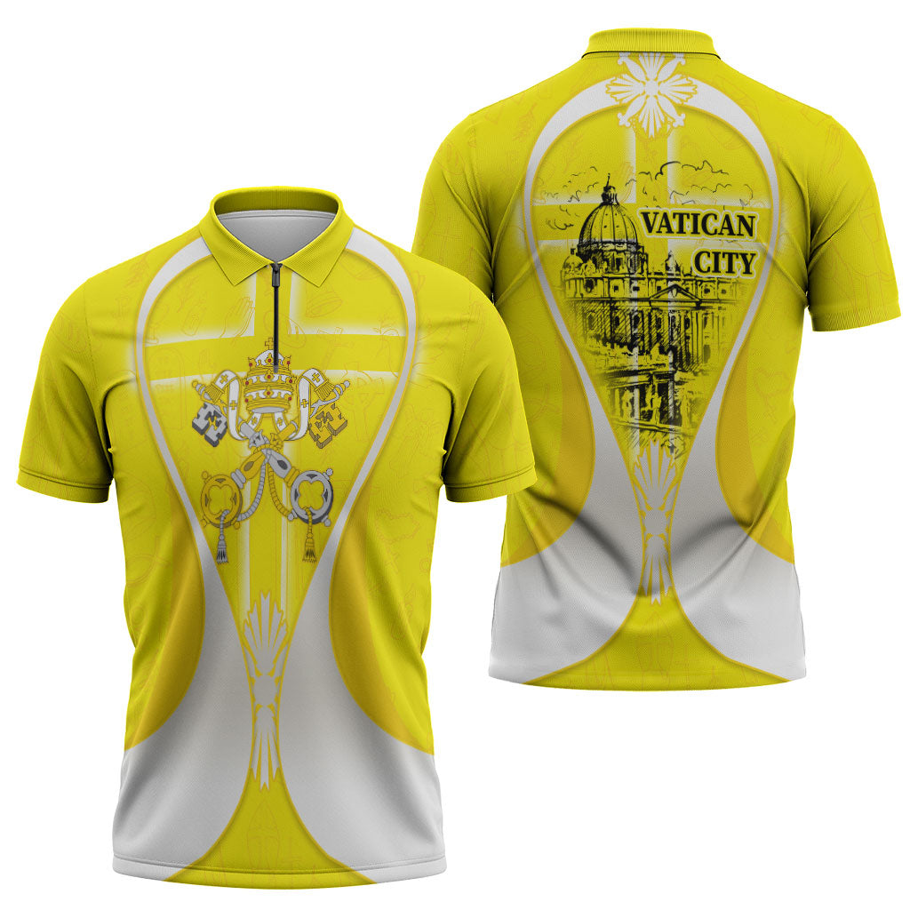 Saint Peters Basilica Vatican City Zipper Polo Shirt Basilica Dome Catholic Cross Religious - Coat Of Arms Sketch Art