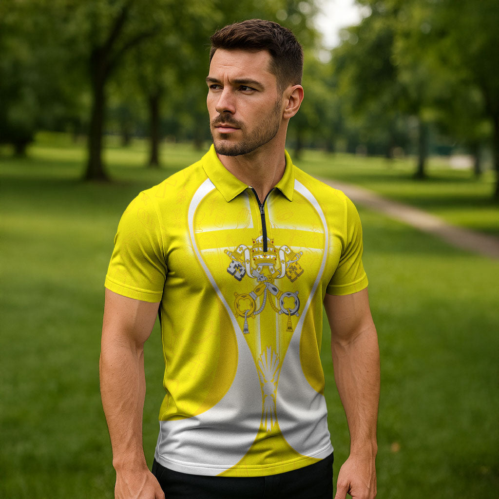 Saint Peters Basilica Vatican City Zipper Polo Shirt Basilica Dome Catholic Cross Religious - Coat Of Arms Sketch Art