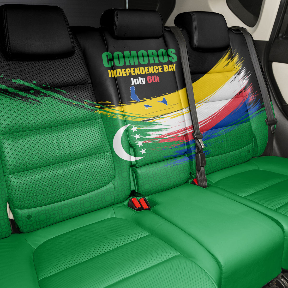 Comoros Independence Day Back Car Seat Cover Comorian Flag Brush Stroke National Pride Graphic