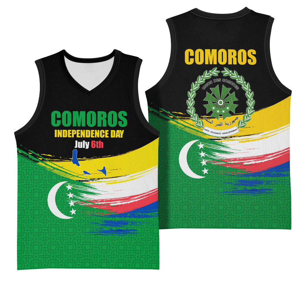 Comoros Independence Day Basketball Jersey Comorian Flag Brush Stroke National Pride Graphic