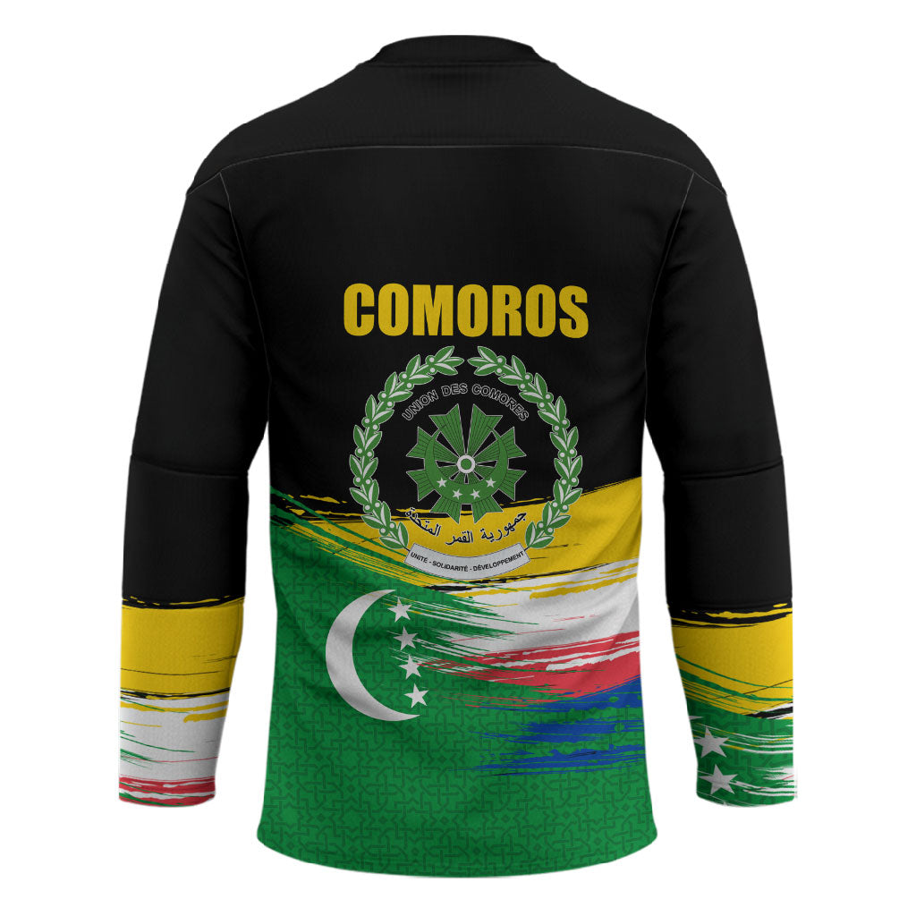 Comoros Independence Day Hockey Jersey Comorian Flag Brush Stroke National Pride Graphic