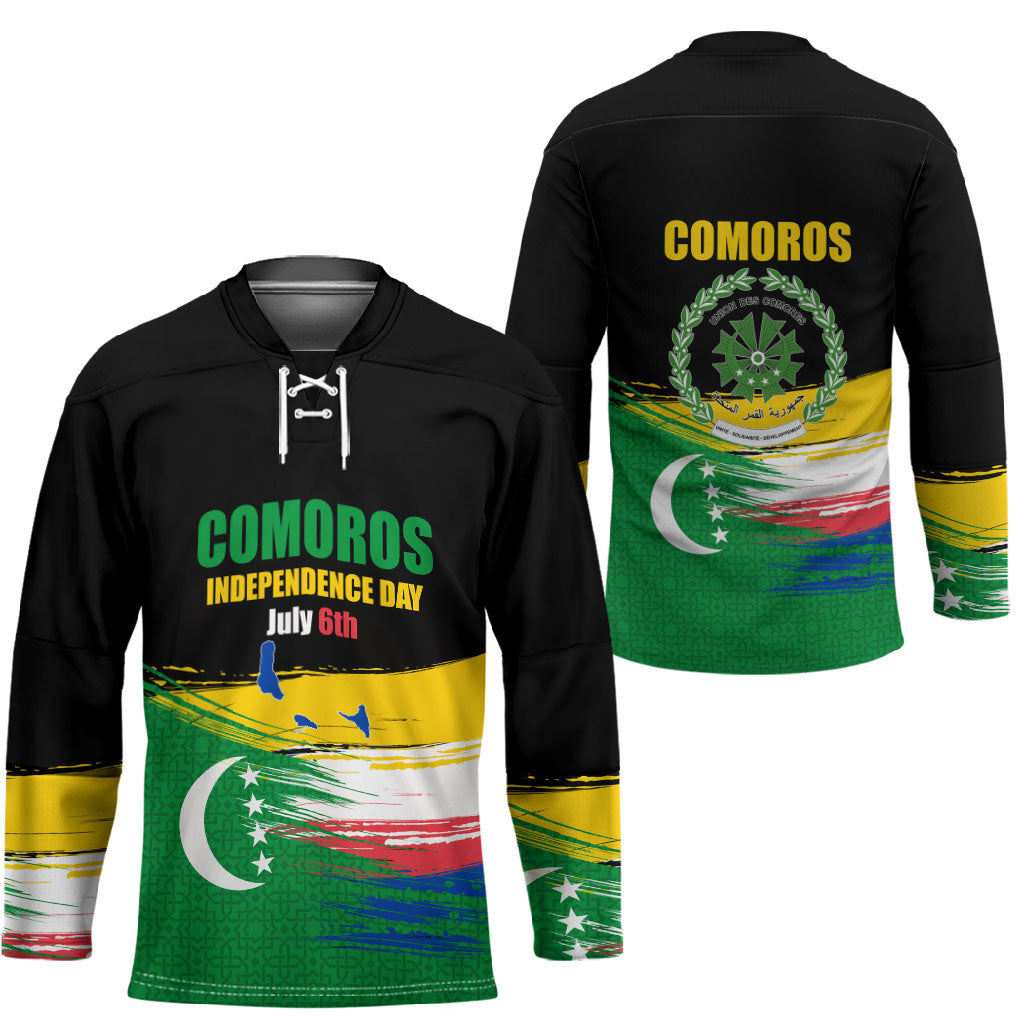 Comoros Independence Day Hockey Jersey Comorian Flag Brush Stroke National Pride Graphic