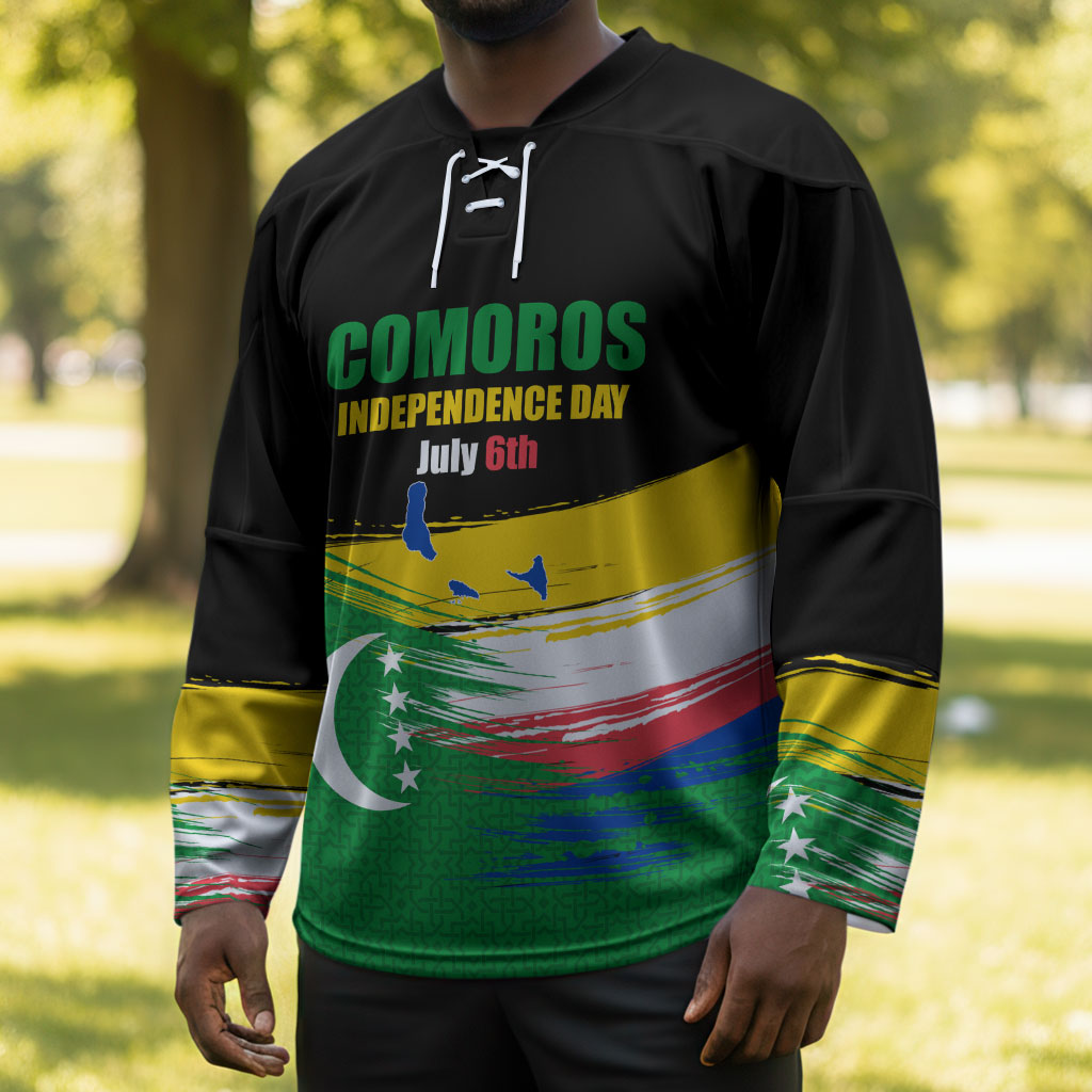 Comoros Independence Day Hockey Jersey Comorian Flag Brush Stroke National Pride Graphic