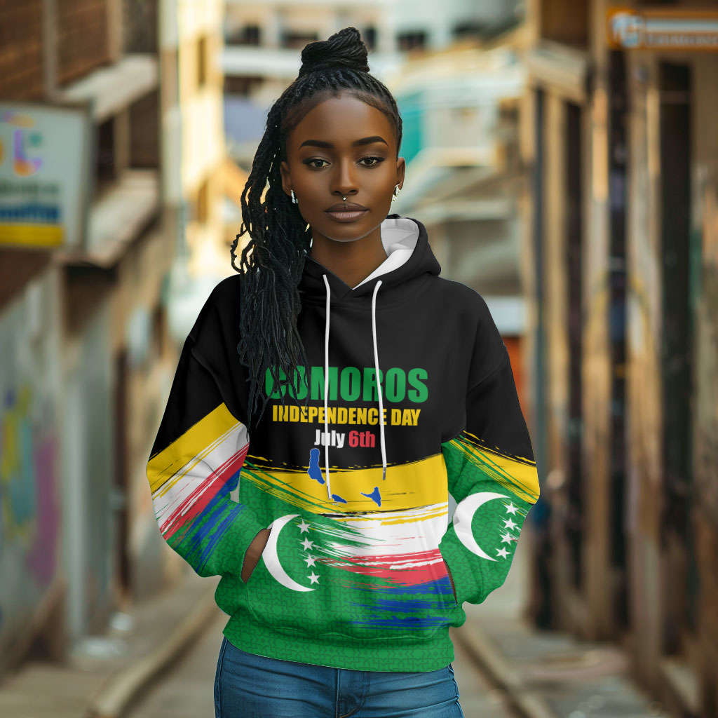 Comoros Independence Day Hoodie Comorian Flag Brush Stroke National Pride Graphic