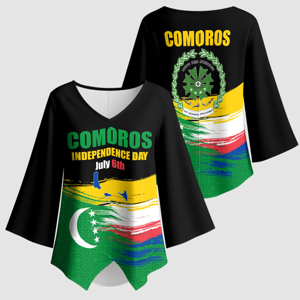 Comoros Independence Day Kimono Sleeve Blouse Comorian Flag Brush Stroke National Pride Graphic