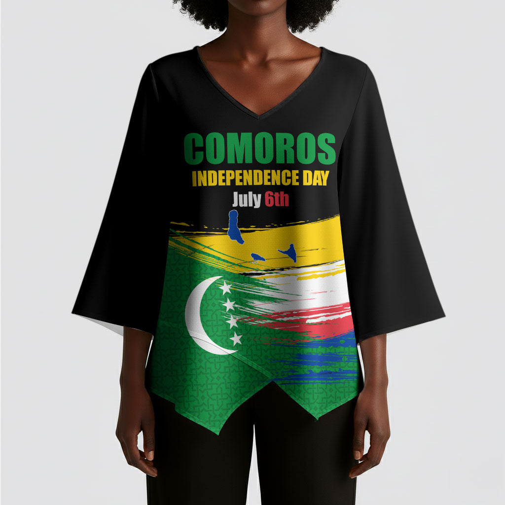 Comoros Independence Day Kimono Sleeve Blouse Comorian Flag Brush Stroke National Pride Graphic