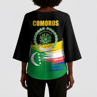 Comoros Independence Day Kimono Sleeve Blouse Comorian Flag Brush Stroke National Pride Graphic