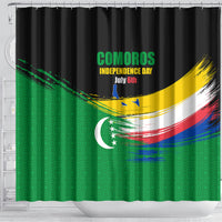 Comoros Independence Day Shower Curtain Comorian Flag Brush Stroke National Pride Graphic