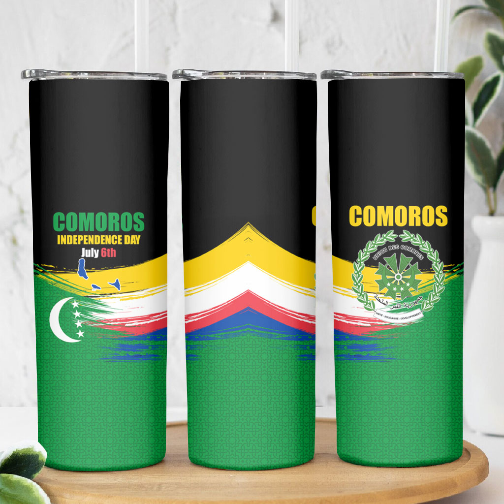 Comoros Independence Day Skinny Tumbler Comorian Flag Brush Stroke National Pride Graphic