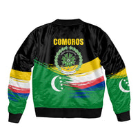 Comoros Independence Day Sleeve Zip Bomber Jacket Comorian Flag Brush Stroke National Pride Graphic