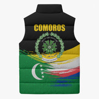 Comoros Independence Day Sleeveless Puffer Jacket Comorian Flag Brush Stroke National Pride Graphic