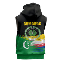 Comoros Independence Day Sleeveless Zip Hoodie Comorian Flag Brush Stroke National Pride Graphic