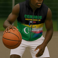 Comoros Independence Day Sleeveless Zip Hoodie Comorian Flag Brush Stroke National Pride Graphic