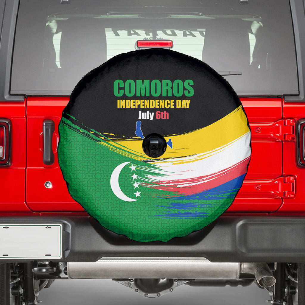 Comoros Independence Day Spare Tire Cover Comorian Flag Brush Stroke National Pride Graphic