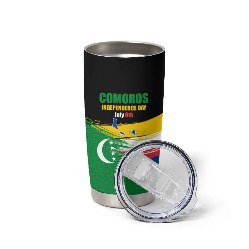 Comoros Independence Day Tumbler Cup Comorian Flag Brush Stroke National Pride Graphic