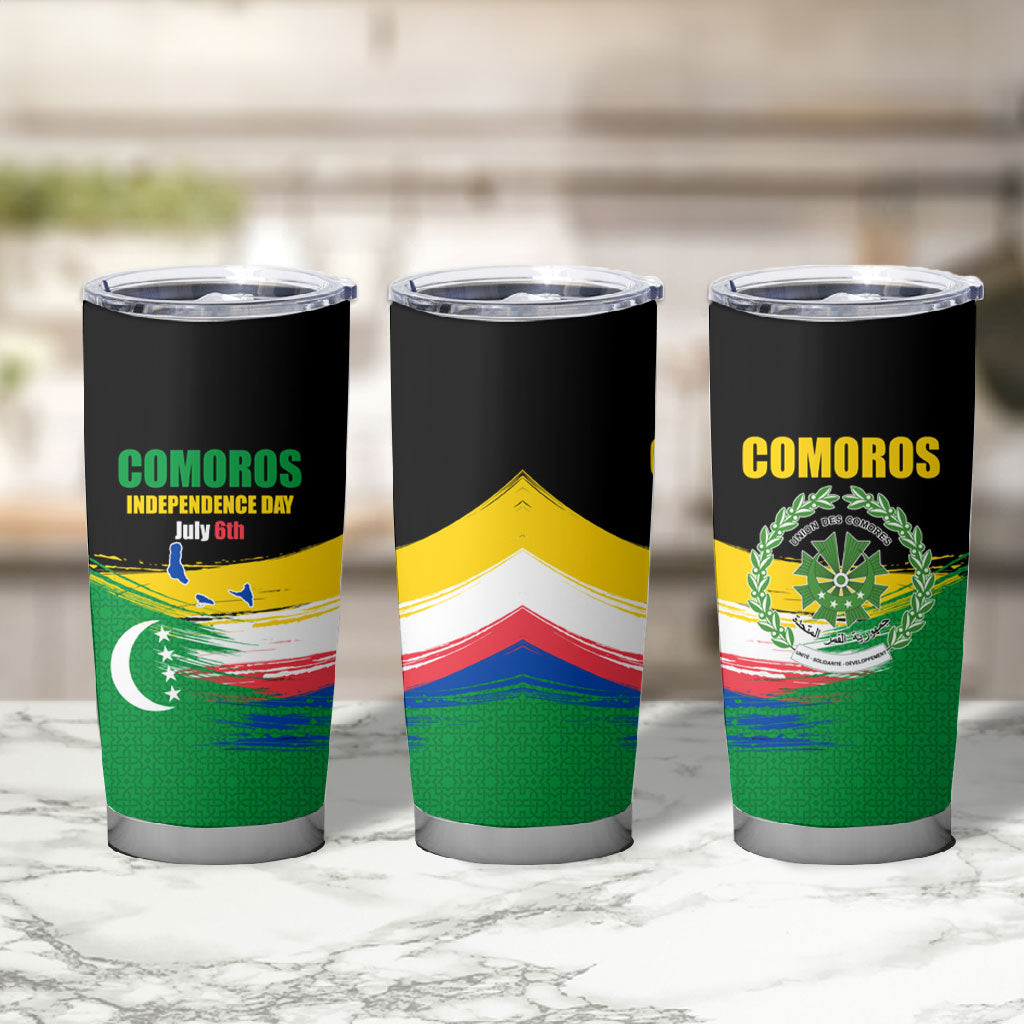 Comoros Independence Day Tumbler Cup Comorian Flag Brush Stroke National Pride Graphic