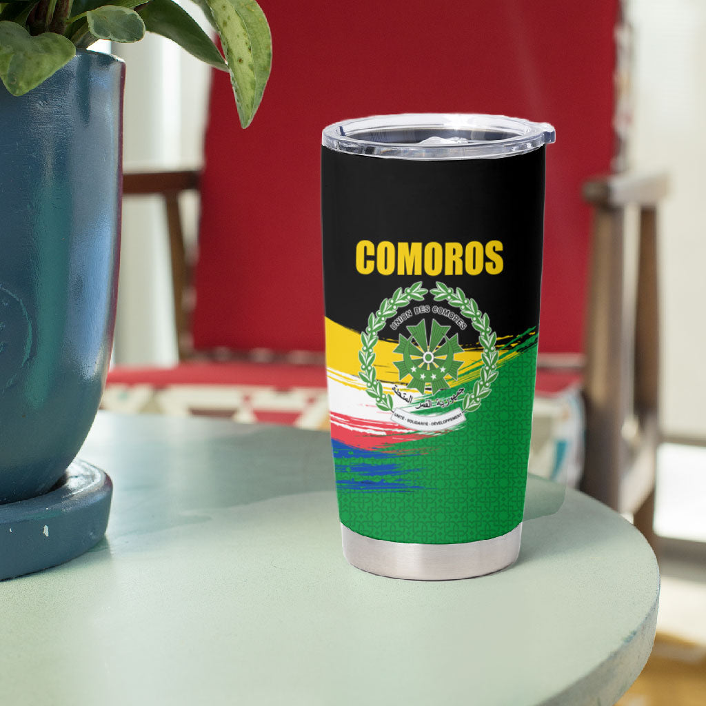 Comoros Independence Day Tumbler Cup Comorian Flag Brush Stroke National Pride Graphic