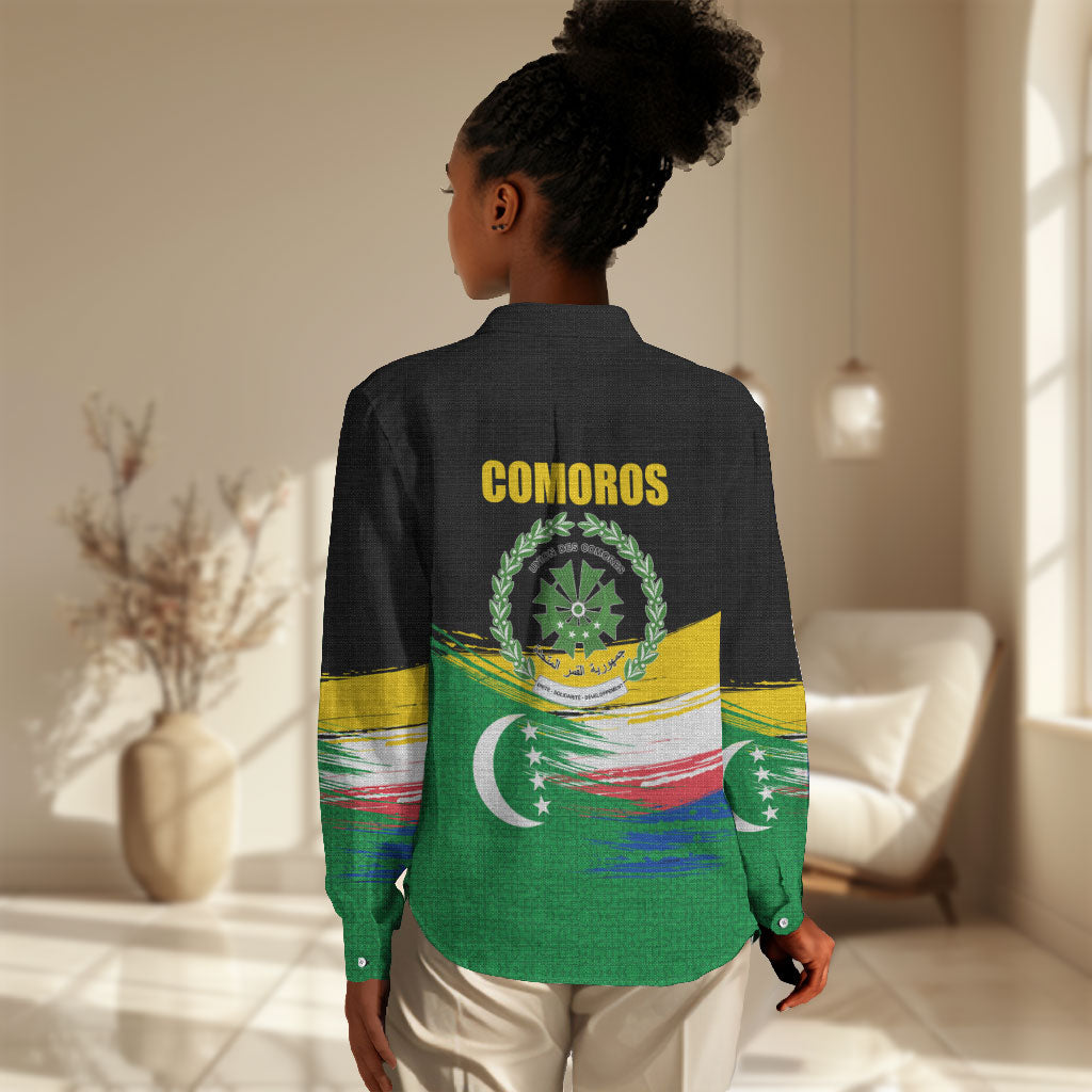Comoros Independence Day Women Casual Shirt Comorian Flag Brush Stroke National Pride Graphic