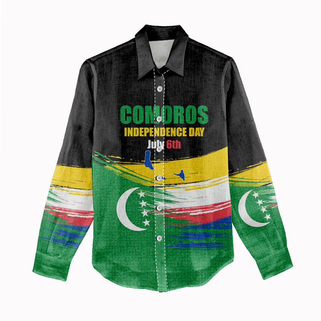 Comoros Independence Day Women Casual Shirt Comorian Flag Brush Stroke National Pride Graphic