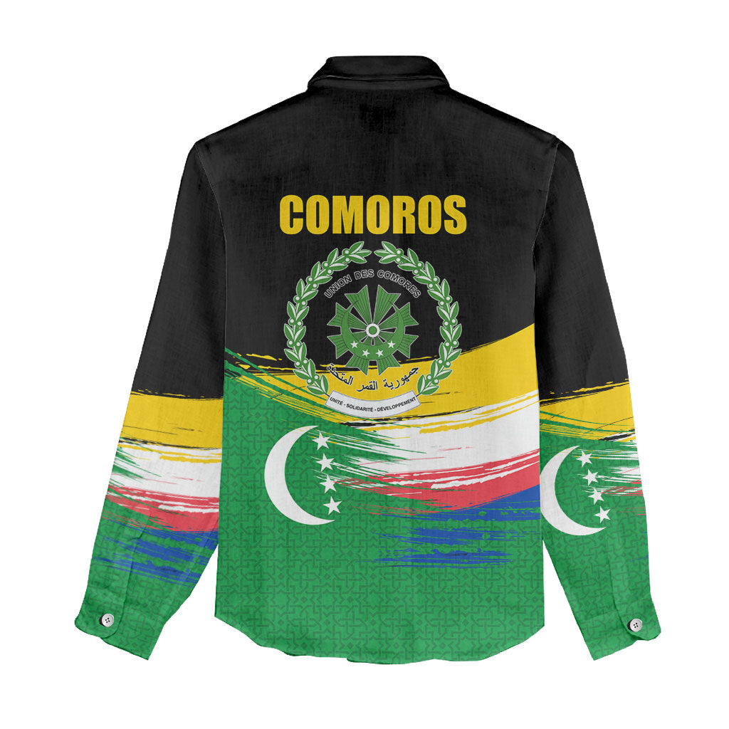 Comoros Independence Day Women Casual Shirt Comorian Flag Brush Stroke National Pride Graphic
