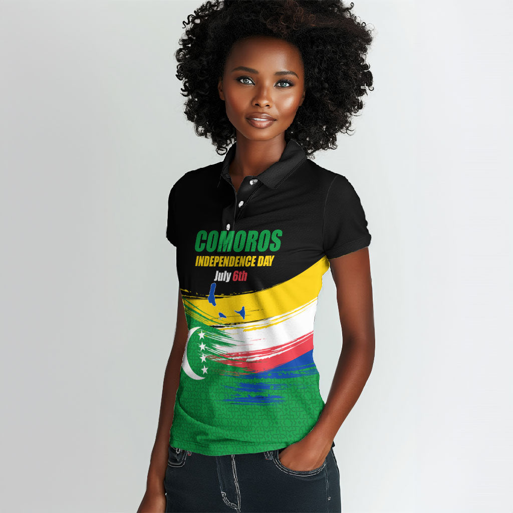Comoros Independence Day Women Polo Shirt Comorian Flag Brush Stroke National Pride Graphic