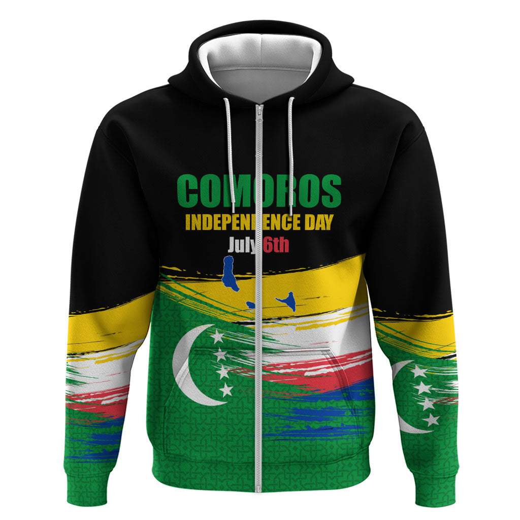 Comoros Independence Day Zip Hoodie Comorian Flag Brush Stroke National Pride Graphic