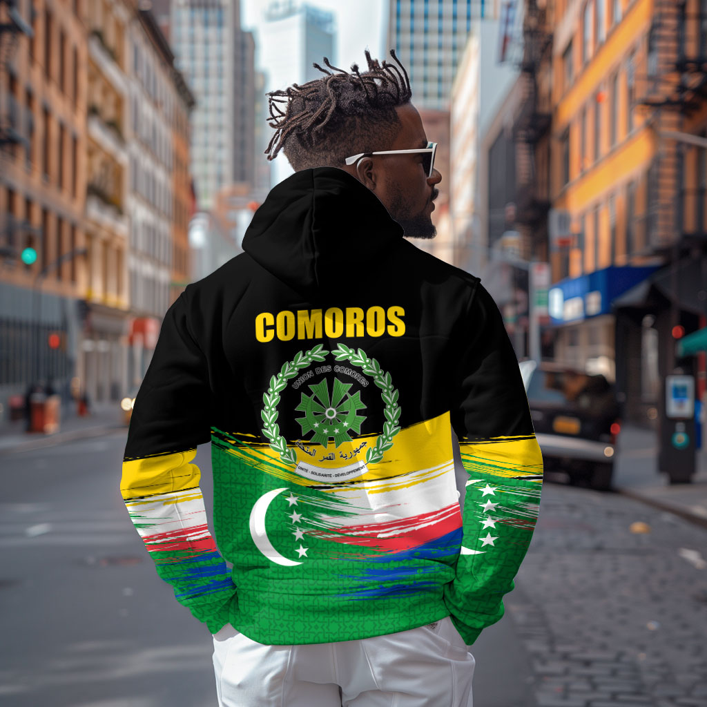 Comoros Independence Day Zip Hoodie Comorian Flag Brush Stroke National Pride Graphic