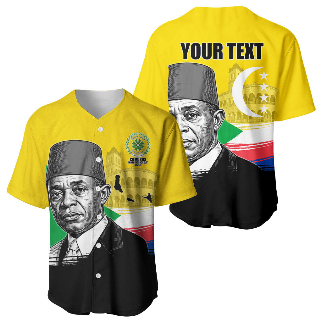 Personalized Comoros Independence Day Baseball Jersey Ahmed Abdallah Vintage Portrait Sketch