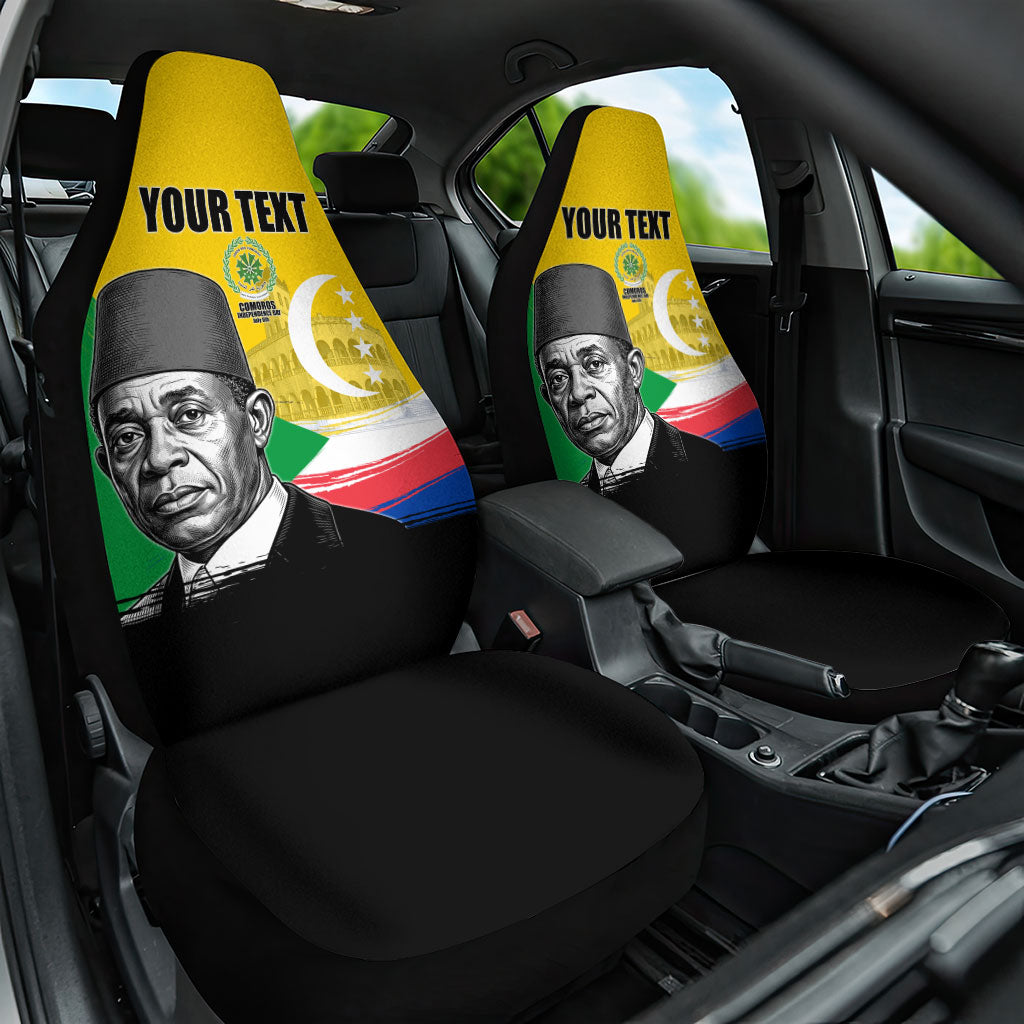 Personalized Comoros Independence Day Car Seat Cover Ahmed Abdallah Vintage Portrait Sketch