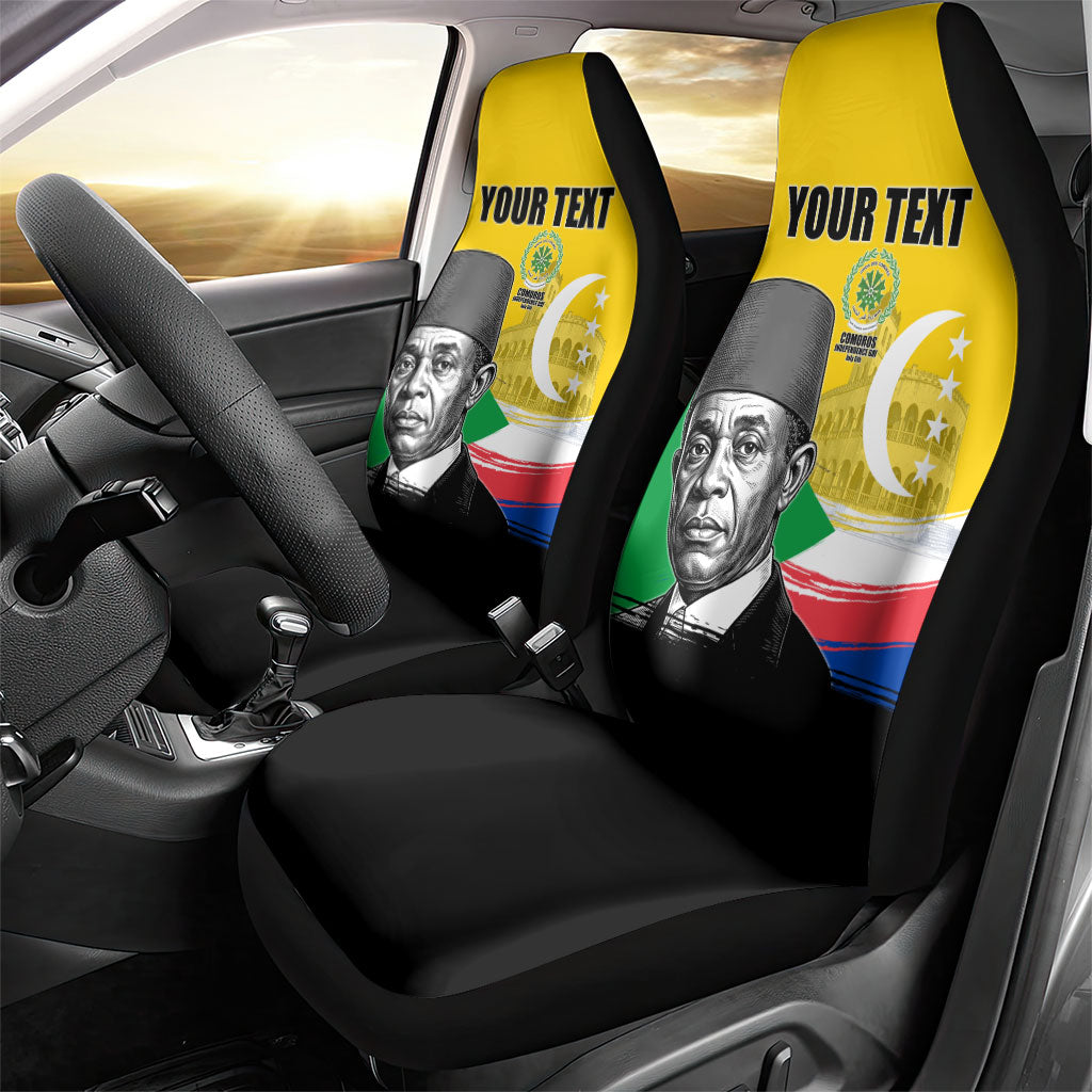 Personalized Comoros Independence Day Car Seat Cover Ahmed Abdallah Vintage Portrait Sketch