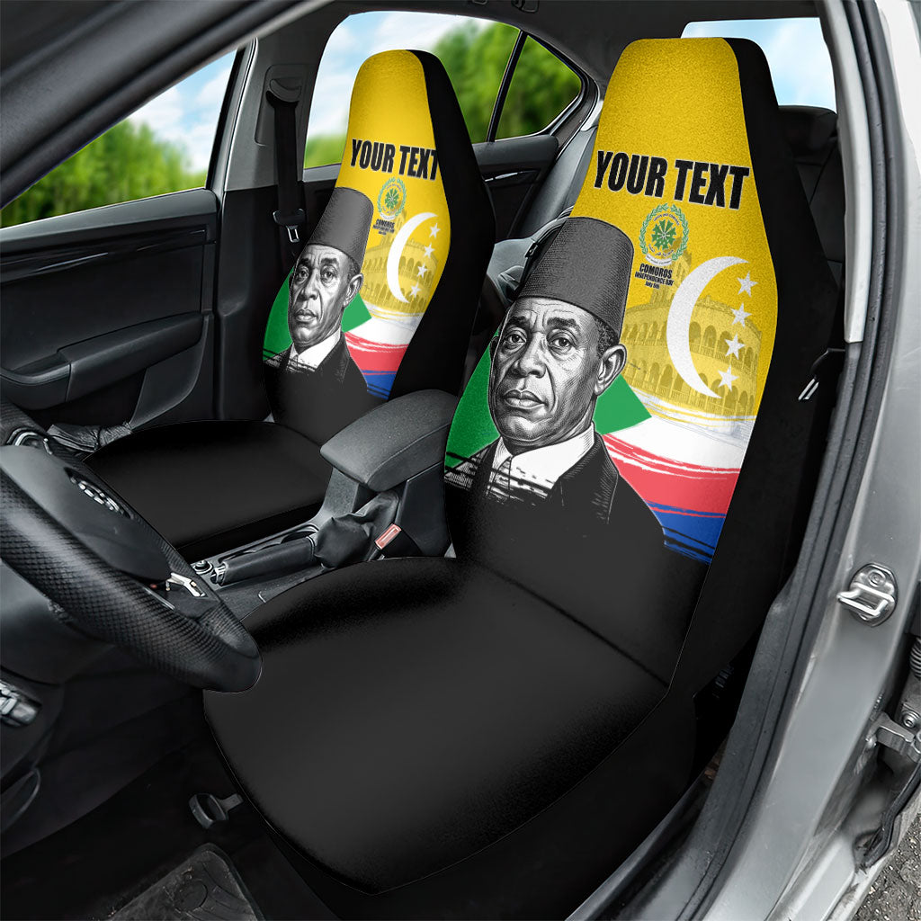 Personalized Comoros Independence Day Car Seat Cover Ahmed Abdallah Vintage Portrait Sketch