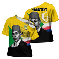 Personalized Comoros Independence Day Cross Shoulder Shirt Ahmed Abdallah Vintage Portrait Sketch