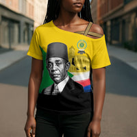 Personalized Comoros Independence Day Cross Shoulder Shirt Ahmed Abdallah Vintage Portrait Sketch