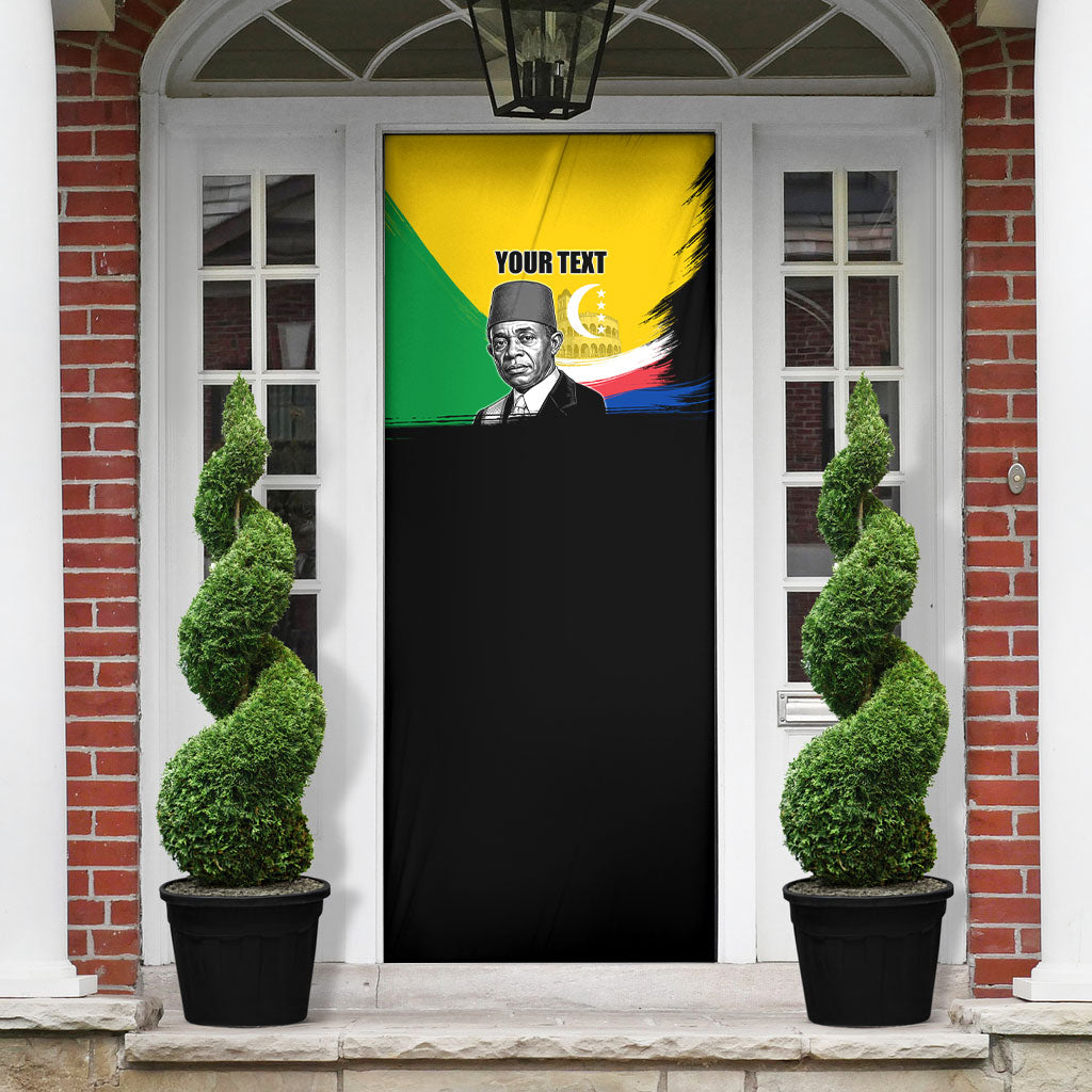 Personalized Comoros Independence Day Door Cover Ahmed Abdallah Vintage Portrait Sketch