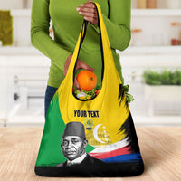 Personalized Comoros Independence Day Grocery Bag Ahmed Abdallah Vintage Portrait Sketch