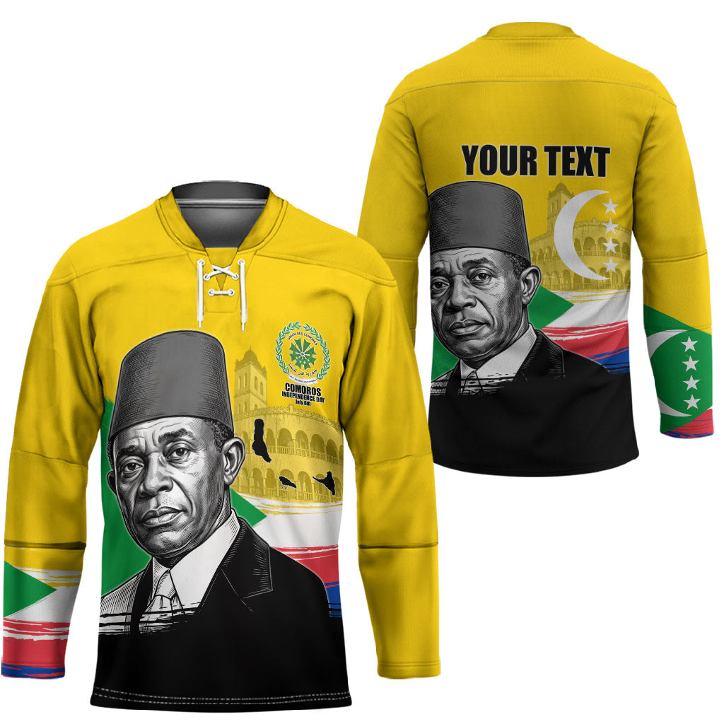 Personalized Comoros Independence Day Hockey Jersey Ahmed Abdallah Vintage Portrait Sketch