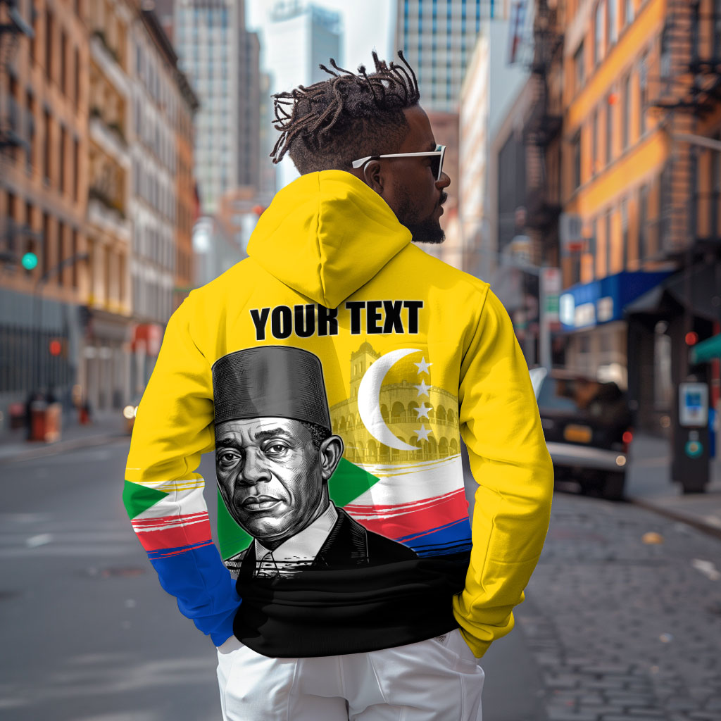 Personalized Comoros Independence Day Hoodie Ahmed Abdallah Vintage Portrait Sketch
