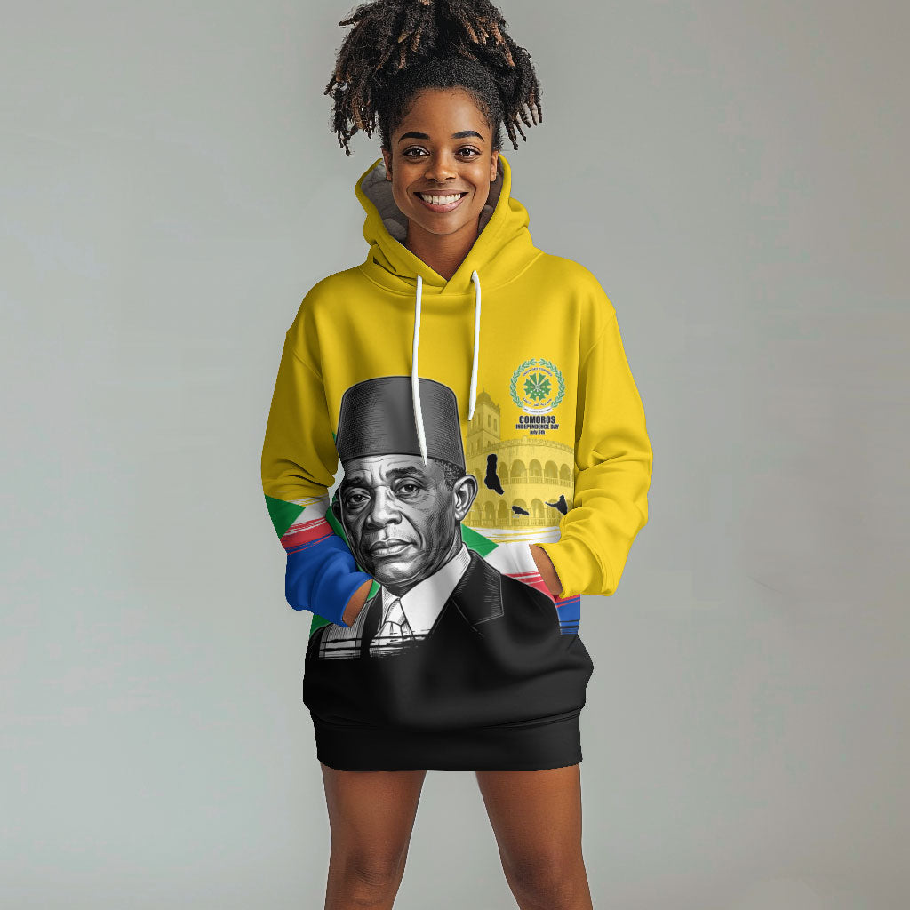 Personalized Comoros Independence Day Hoodie Dress Ahmed Abdallah Vintage Portrait Sketch