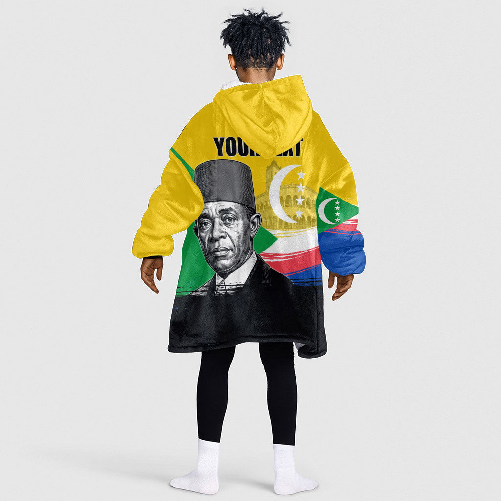 Personalized Comoros Independence Day Kid Wearable Blanket Hoodie Ahmed Abdallah Vintage Portrait Sketch