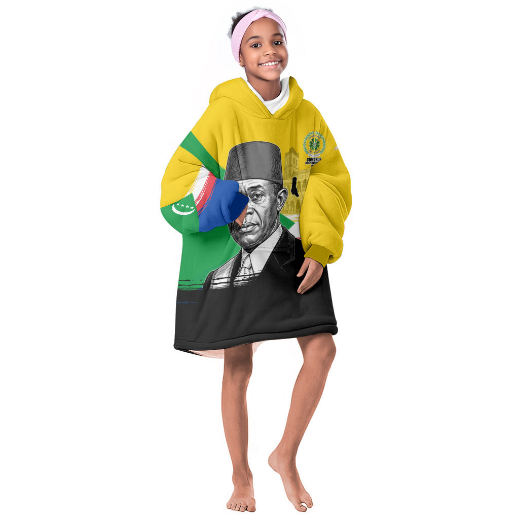 Personalized Comoros Independence Day Kid Wearable Blanket Hoodie Ahmed Abdallah Vintage Portrait Sketch