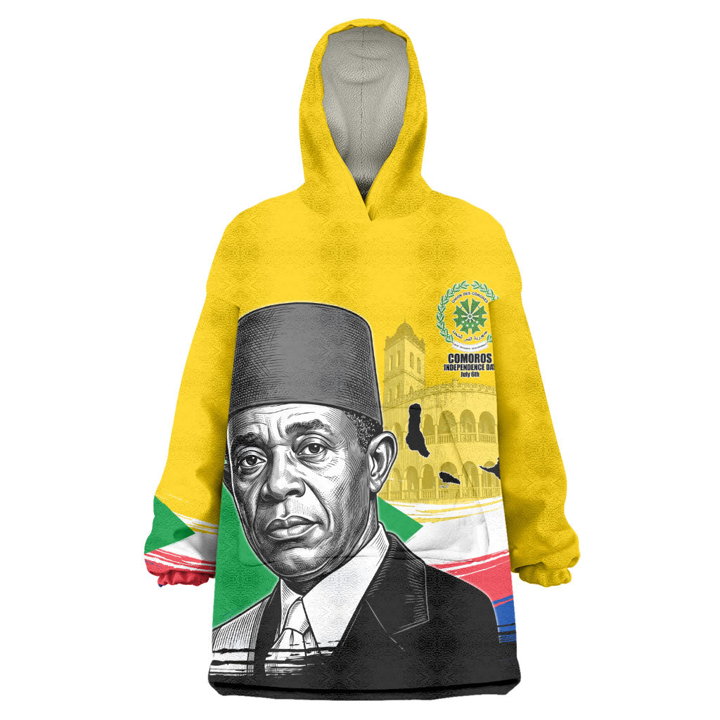 Personalized Comoros Independence Day Kid Wearable Blanket Hoodie Ahmed Abdallah Vintage Portrait Sketch